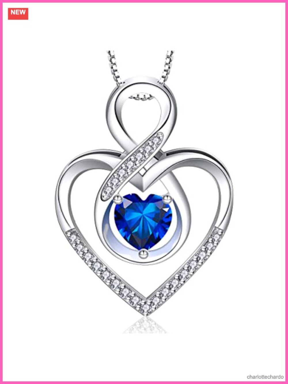 925 Sterling Silver Infinity Heart Necklace Cubic Zirconia Pendant